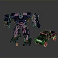 Black White Mechanical Robot With Transformable Pickup Truck And Orange Accents