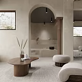 Modern Basement Interior With Cozy Sofa Bar Counter Wooden Shelves And Warm Lighting
