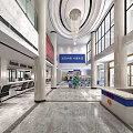 Government Service Hall Interior With Large Digital Screen Service Counter Columns And Seating Area