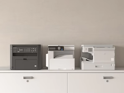 Modern Office Electrical Appliances With Printer Multifunction Device And Copier On White Cabinet 3d model