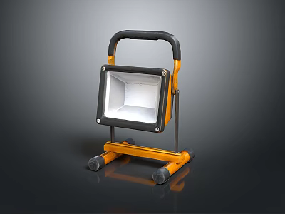 Portable Work Light Floodlight with Orange Black Frame Handle and Wheels for Outdoor Use 3d model