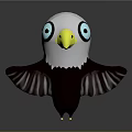 Cute Flying Cartoon Eagle With Big Blue Eyes Yellow Beak Dark Wings And Yellow Claws