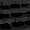 Multiple Black Kitchen Sinks With Various Designs And Drainer Boards On Gray Countertop 3d model