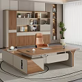 Modern Wooden Office Desk With Office Chair Bookshelf And Green Plant Interior