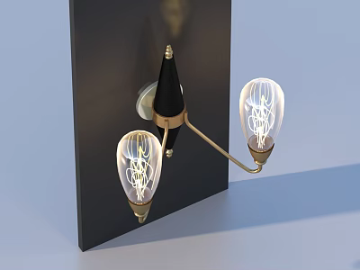 Modern Black and Gold Wall Lamp With Two Transparent Vintage Filament Bulbs 3d model