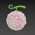 Unique Pink Spherical Fruit With Intricate Swirled Patterns And Green Curved Stem 3d model