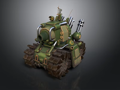 Green Heavy Military Tank Weapon With Tracks Multiple Cannons Mechanical Design 3d model