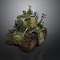 Green Heavy Military Tank Weapon With Tracks Multiple Cannons Mechanical Design
