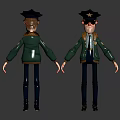 Two Cartoon Characters In Green Jackets With Hats And Police Badge Front Back Views