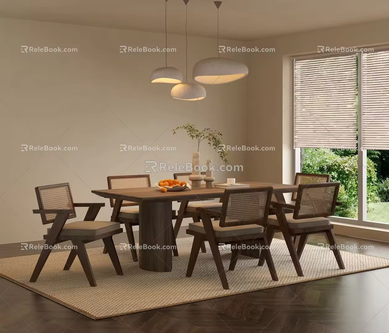 Quiet Ancient Dining Table and Chair Restaurant 3d model