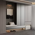 Modern Shoe Cabinet Design With Storage Seat Bench LED Lighting And Decorative Wall