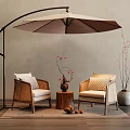 Rattan Outdoor Chairs With Cushioned Seats And Umbrella For Garden Decor