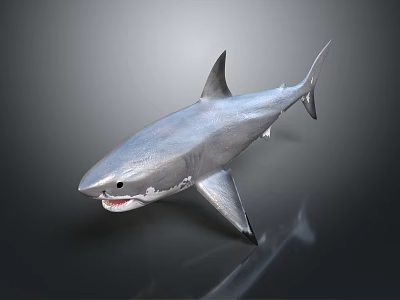 Silver Shark 3D Model With Open Mouth Sharp Teeth And Dark Background 3d model