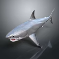 Silver Shark 3D Model With Open Mouth Sharp Teeth And Dark Background
