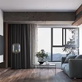 Modern Living Room Interior With Gray Sofa TV Wall Coffee Table And Large Window View