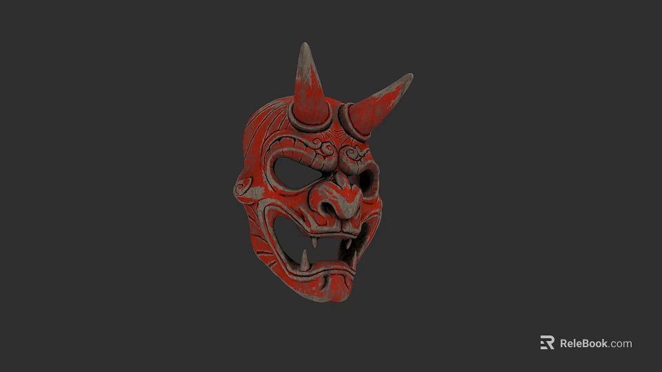 Red Horned Hat With White Floral Patterns And Sharp Teeth Decorative Design 3d model 