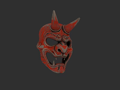 Red Horned Hat With White Floral Patterns And Sharp Teeth Decorative Design 3d model