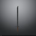Medieval Sword With Long Slender Blade Brown Textured Hilt Simple Design On Gray Gradient Background