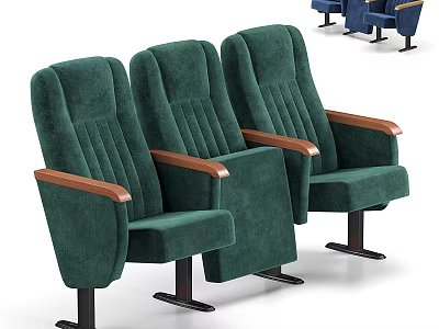 Three Comfortable Green Cinema Seats With Wooden Armrests And Modern Design 3d model