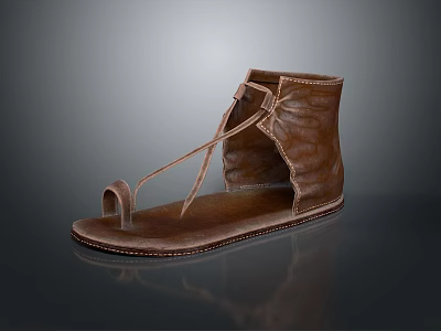 Stylish Brown Leather Open Toe Sandals With Lace Up Ankle High Design 3d model