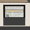 Modern Sideboard With Gray Cabinetry White Panels Wood Grain Backdrop Open Shelf And Coffee Machine