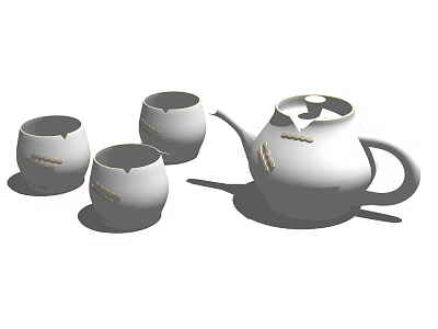 Modern Minimalist White Porcelain Tea Set With Teapot And Three Cups Classic Design 3d model