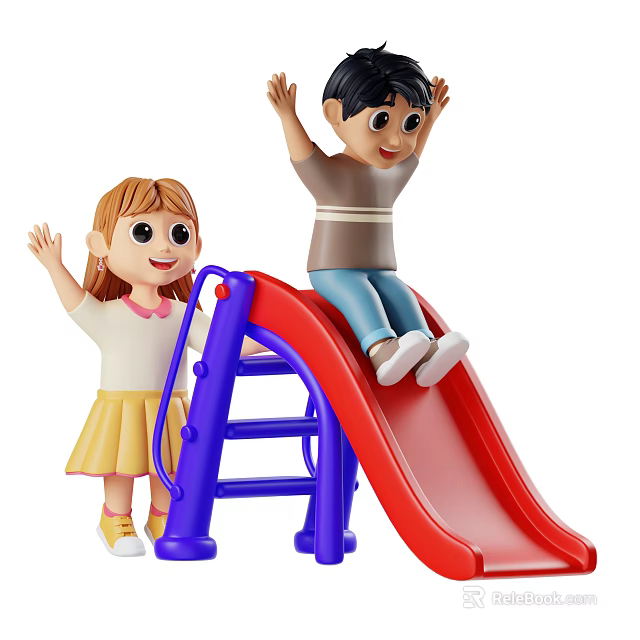 Playground Slide Equipment With Red Slide Blue Ladder For Children Playing 3d model 