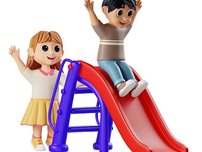 Playground Slide Equipment With Red Slide Blue Ladder For Children Playing 3d model