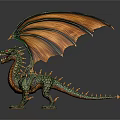 Fantasy Green And Orange Dragon With Spread Wings Detailed Scales Mythical Creature