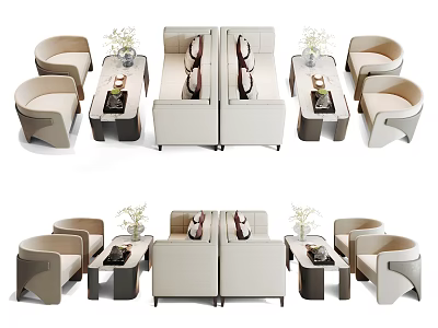 Modern Public Chairs Design With Beige Sofa Coffee Tables And Decorative Vases 3d model
