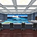 Modern Monitoring Room Interior With Large Screens Conference Table And Chairs