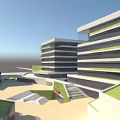 Contemporary Sales Office Building With Outdoor Greenery Pedestrians And Open Space