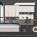Modern Tatami Bedroom Interior Design With Storage Desk Wardrobe And Large Window