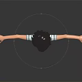 Cartoon Style Woman With Black Hair Striped Top Dark Pants Arms Outstretched On Dark Background
