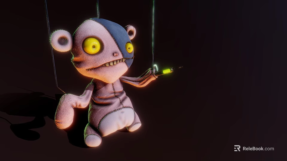 Game Movie Character Stitched Doll With Yellow Eyes Blue Half Face And Green Glowing Object 3d model 