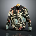 Floral Printed Bomber Jacket With Black Base And Colorful Flower Patterns