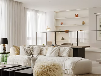 Modern Cream Style Living Room No Main Lamp Living Room Living Room Sofa Coffee Table Combination Leisure Chair Decoration Combination Table Lamp Decorative Rack Side Cabinet 3d model
