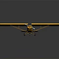 Small Yellow Passenger Plane With Propeller Black Windows And Dark Background Reflection