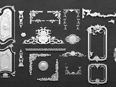 Display Of Decorative Carvings With Ornate Frames Intricate Patterns And Classical Ornaments 3d model