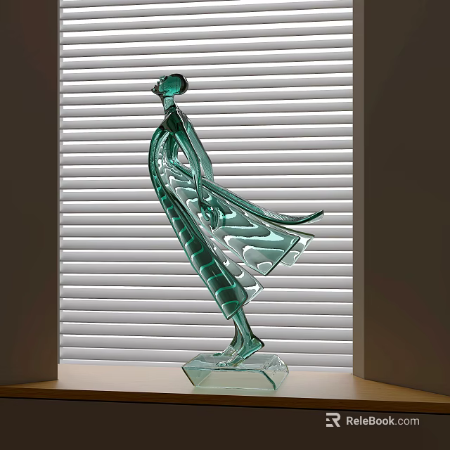 Green Glass Female Figurine With Flowing Dress For Decorative Display On Windowsill With Blinds Background 3d model 