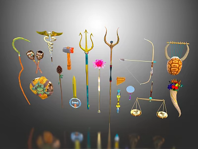 Various Ancient And Mythical Weapons Collection With Decorative Designs And Unique Shapes 3d model