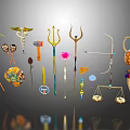 Various Ancient And Mythical Weapons Collection With Decorative Designs And Unique Shapes