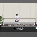 Commercial Fresh Food Display Freezer With Fresh Meat And Staff In Indoor Store