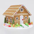 Cartoon Gingerbread House Scene With Colorful Candy Roof Small Green Trees And Snowy Base