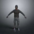 Man In Dark Long Sleeve Shirt Gray Pants And Gloves With Hood Standing Pose