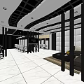 Modern Beauty Hair Salon Interior Design With White Tile Floor Black Pillars And Sofa Area