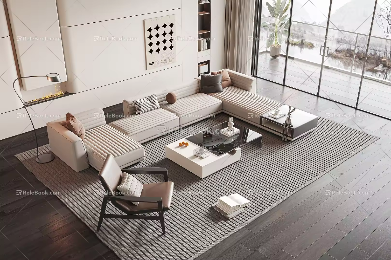 Modern sofa coffee table combination 3d model