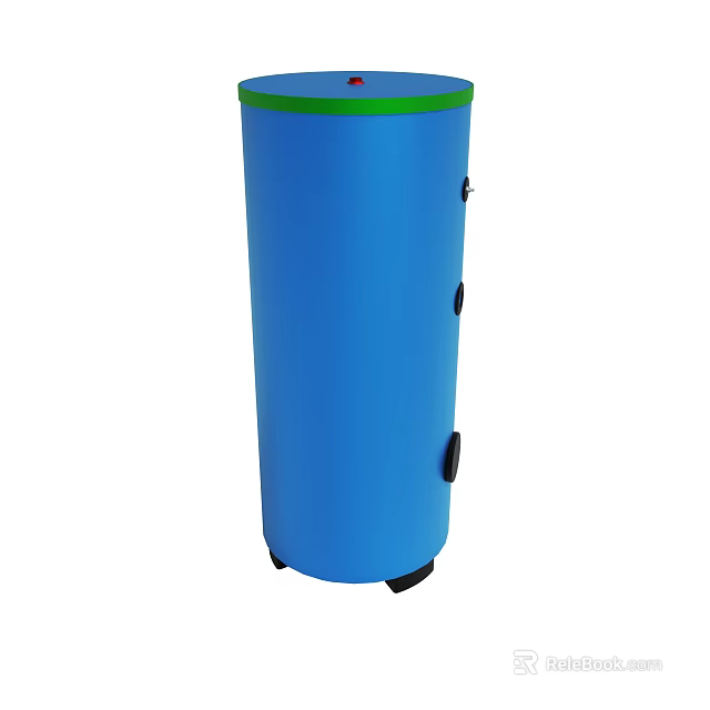 Blue Cylindrical Container With Green Top Edge And Black Rolling Wheels 3d model 