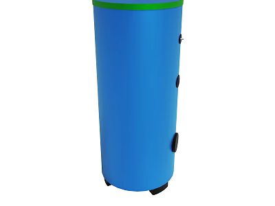 Blue Cylindrical Container With Green Top Edge And Black Rolling Wheels 3d model