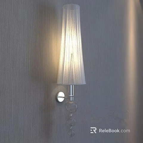 Modern Wall Sconce With White Pleated Lampshade And Silver Base On Gray Textured Wall 3d model 